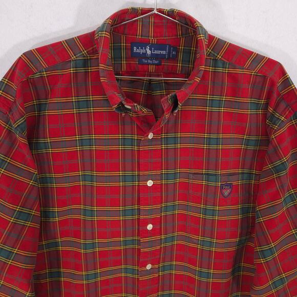Ralph Lauren Big Shirt Mens XL Red Plaid Polo Crest Pocket Oxford Button Down - Picture 2 of 10